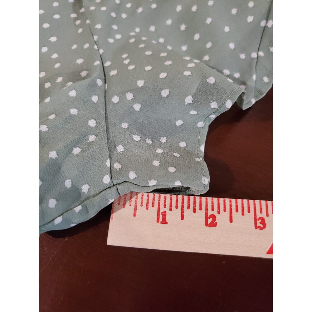 She + Sky NWT Polka Dot Smocked Ruffle Tie Strap Romper M Sage Green Cottage - Picture 10 of 10